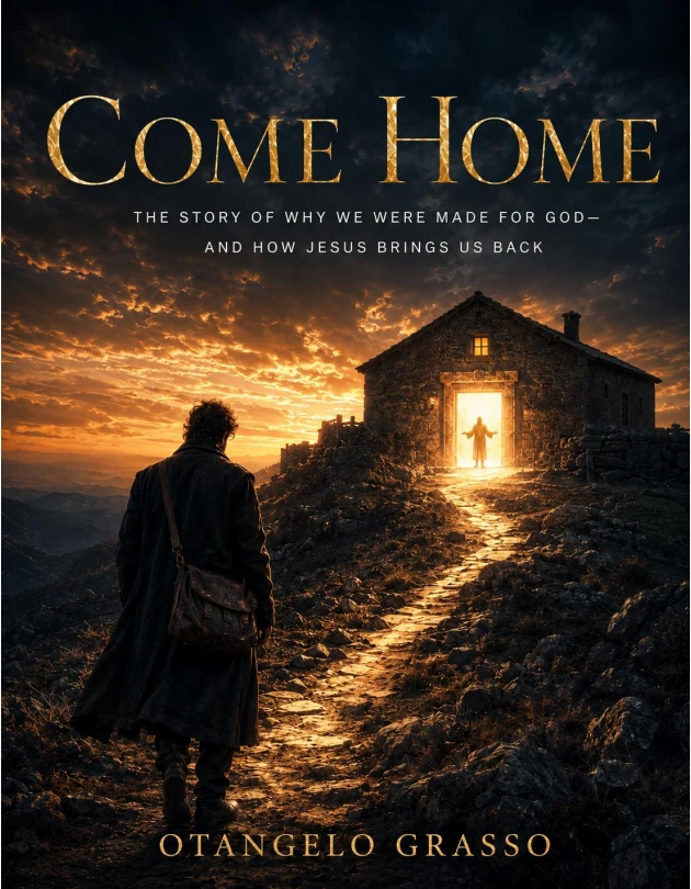 COME HOME book cover: a traveler approaches a warmly lit home at sunset